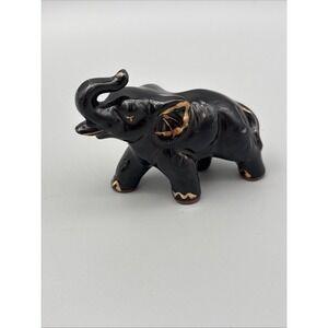 Vintage Elephant Ceramic Porcelain Black Glossy Figurine Made in Japan